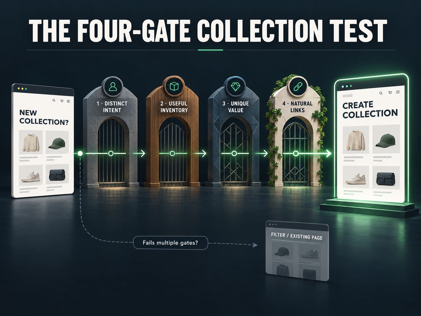 Four-gate test for deciding whether a new Shopify collection should be created